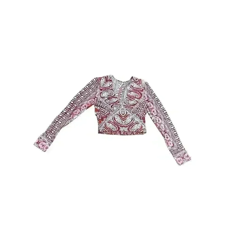 Free People Wild and Free Printed Paisley Long Sleeve Smocked Top Sz S